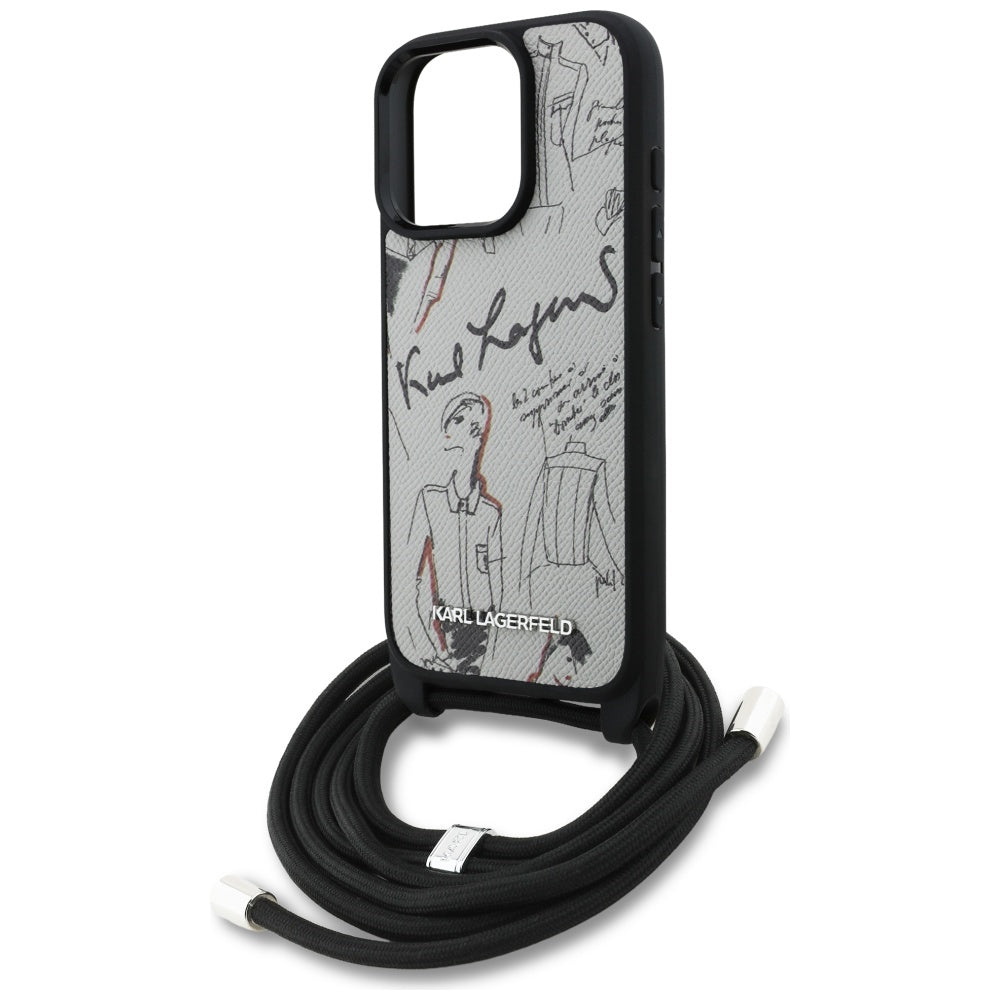 Etui MagSafe dla Apple iPhone 16 Pro, Karl Lagerfeld, Saffiano Crossbody, Szare