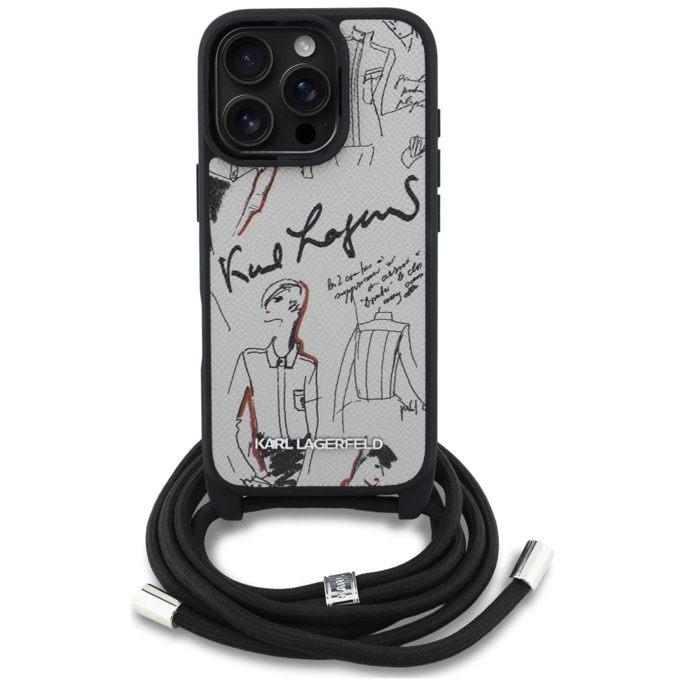 Etui MagSafe dla Apple iPhone 16 Pro, Karl Lagerfeld, Saffiano Crossbody, Szare