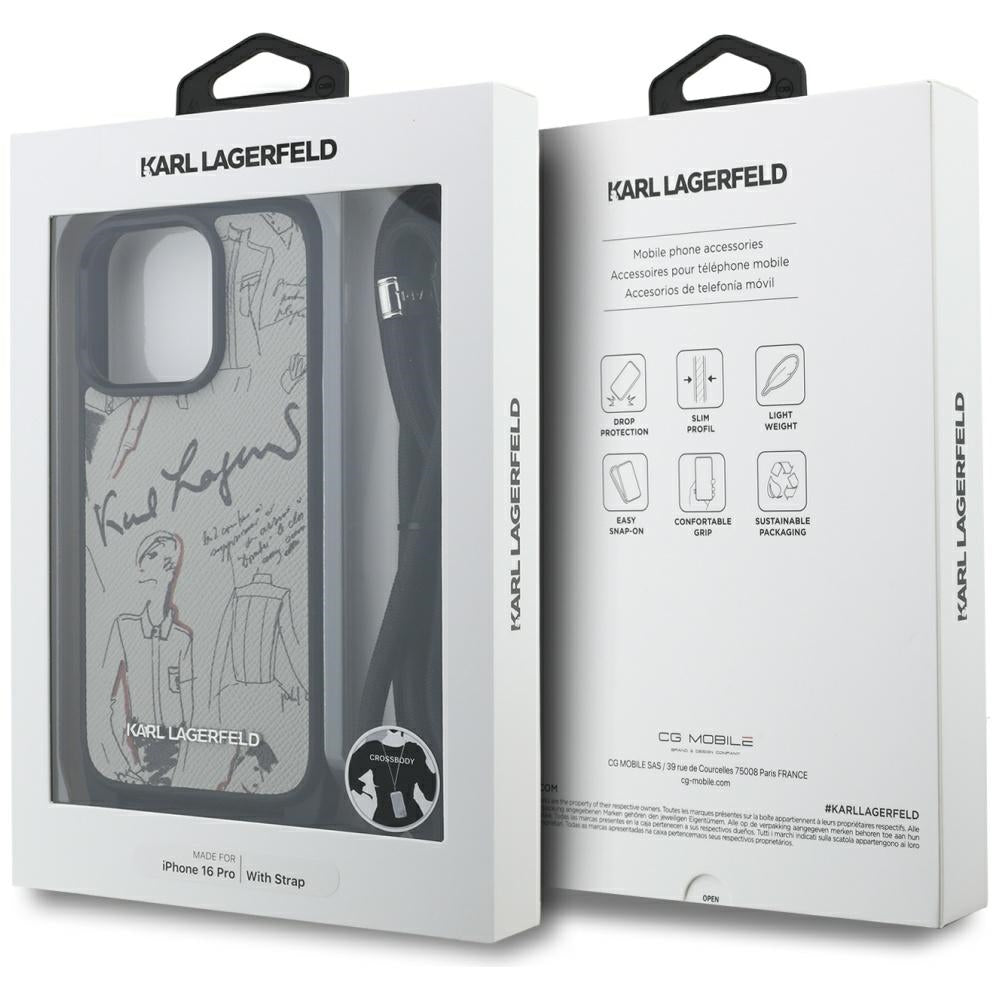 Etui MagSafe dla Apple iPhone 16 Pro, Karl Lagerfeld, Saffiano Crossbody, Szare