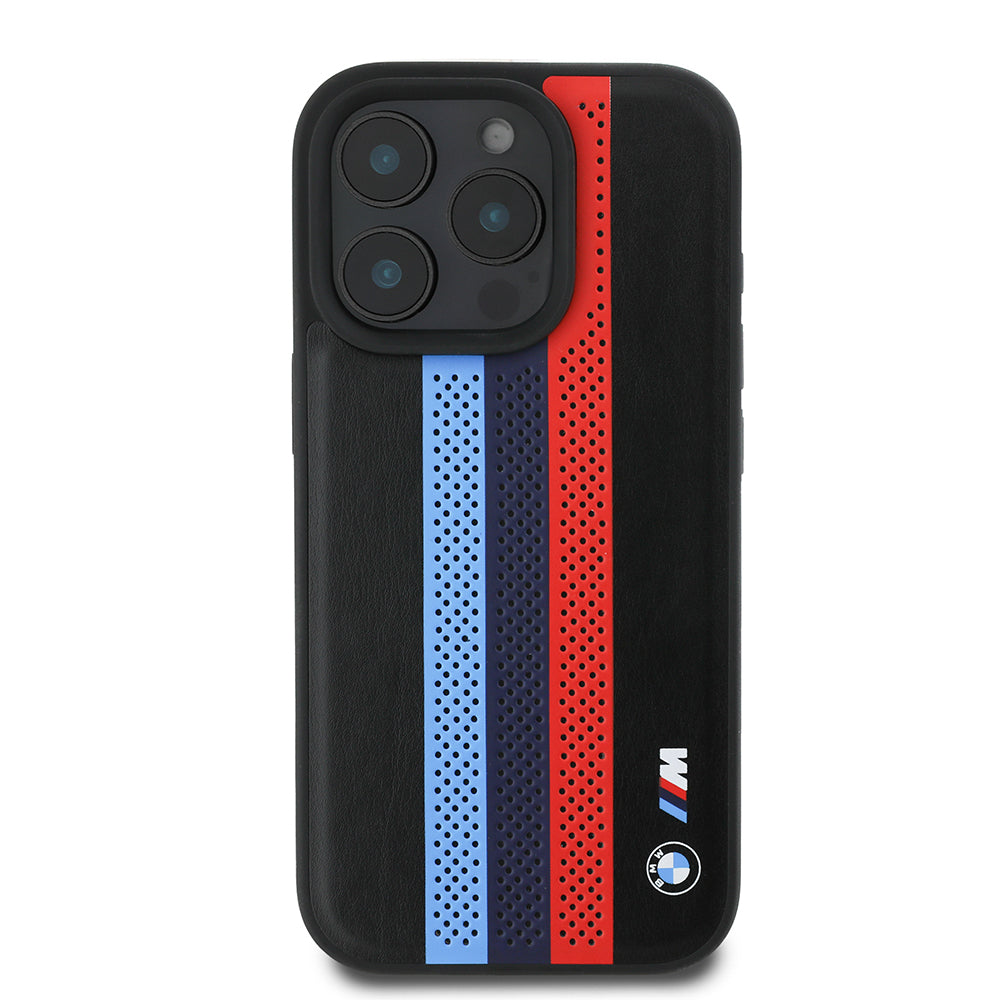 Etui MagSafe dla Apple iPhone 16 Pro Max, BMW, Perforated M Perf. Tricolor Stripers, Czarne