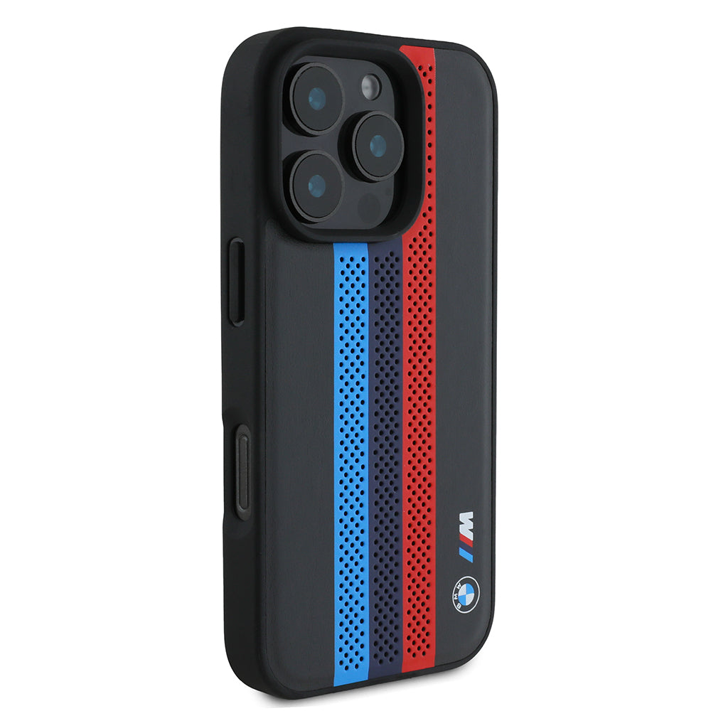Etui MagSafe dla Apple iPhone 16 Pro Max, BMW, Perforated M Perf. Tricolor Stripers, Czarne