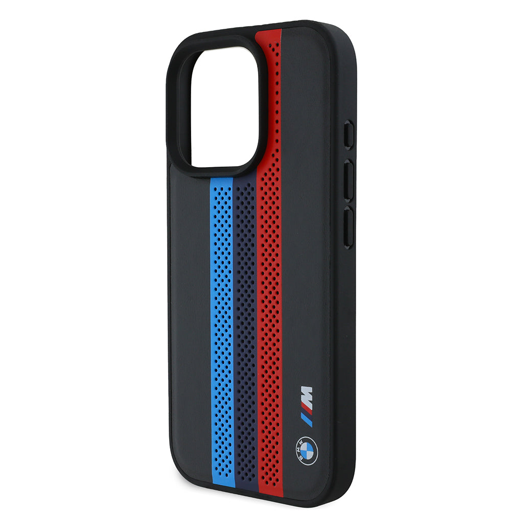 Etui MagSafe dla Apple iPhone 16 Pro Max, BMW, Perforated M Perf. Tricolor Stripers, Czarne