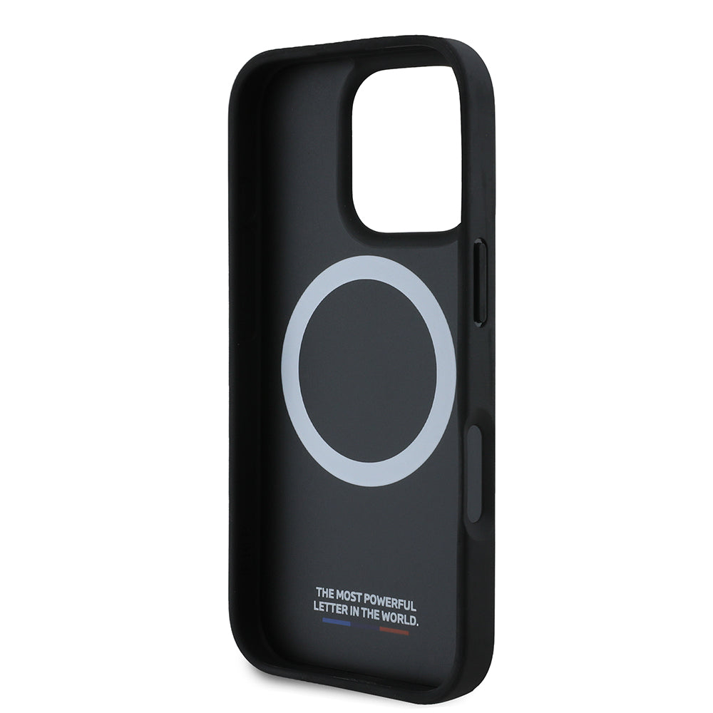 Etui MagSafe dla Apple iPhone 16 Pro Max, BMW, Perforated M Perf. Tricolor Stripers, Czarne