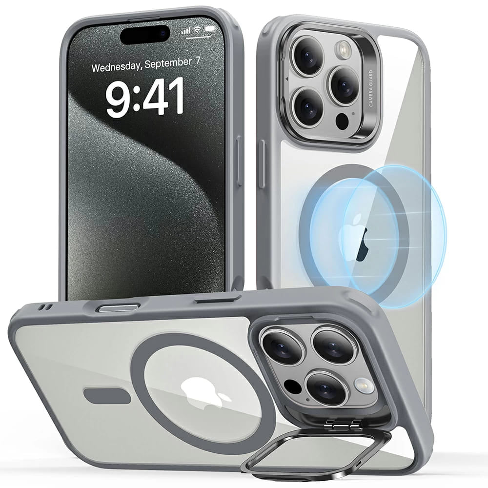 Etui MagSafe dla Apple iPhone 16 Pro Max, ESR, Classic Hybrid Kickstand, Szary Przezroczysty