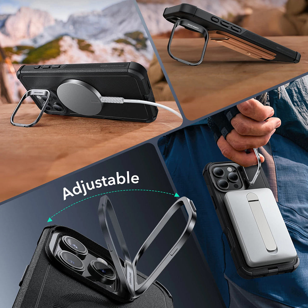 Etui MagSafe dla Apple iPhone 16 Pro Max, ESR, Cyber Armor Kickstand, Szare