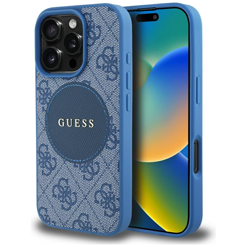 Etui MagSafe dla Apple iPhone 16 Pro Max, Guess, 4G Circle Classic Logo, Niebieskie