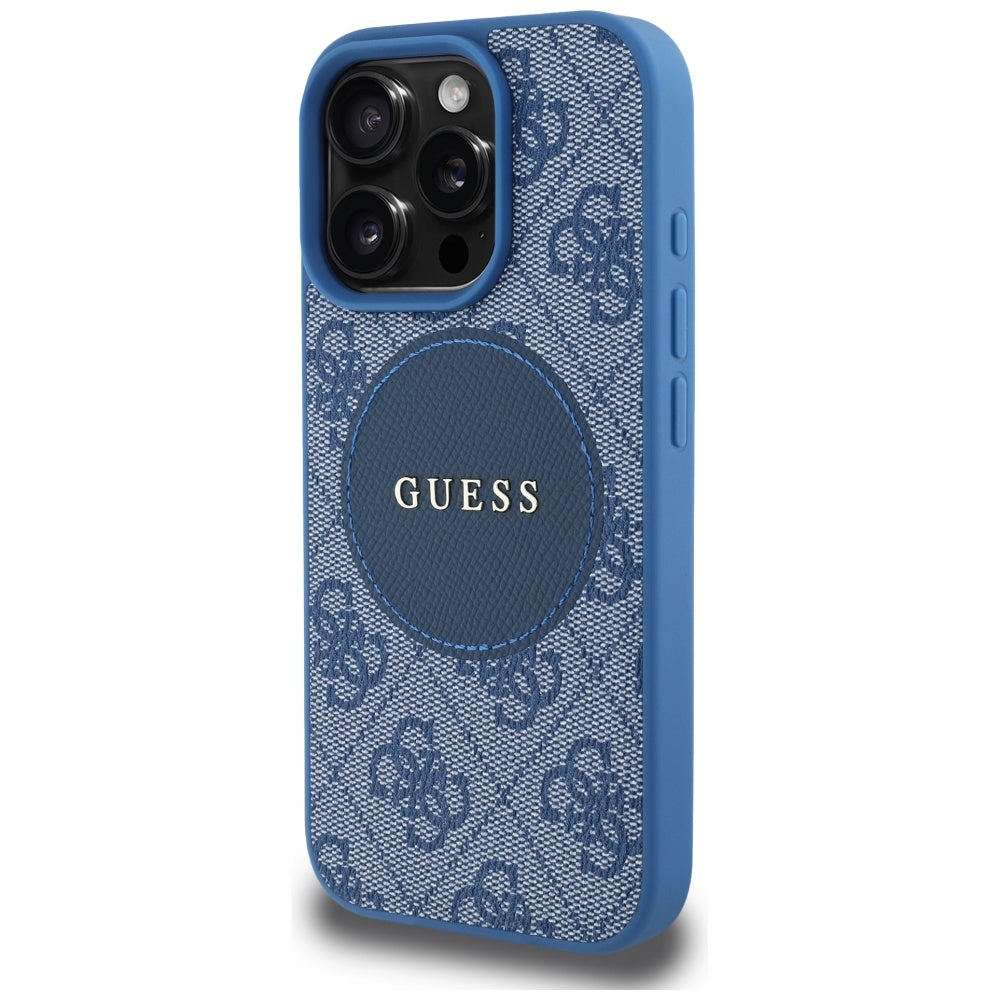 Etui MagSafe dla Apple iPhone 16 Pro Max, Guess, 4G Circle Classic Logo, Niebieskie