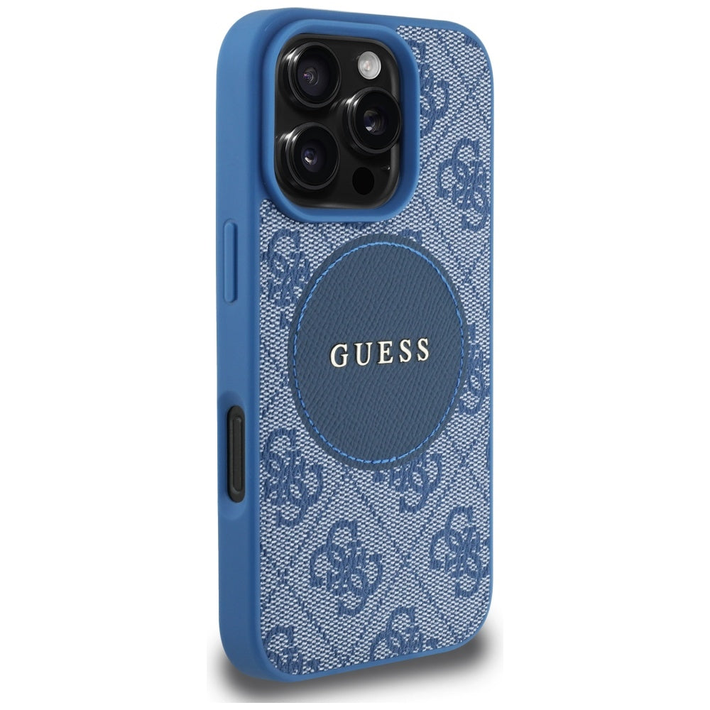 Etui MagSafe dla Apple iPhone 16 Pro Max, Guess, 4G Circle Classic Logo, Niebieskie