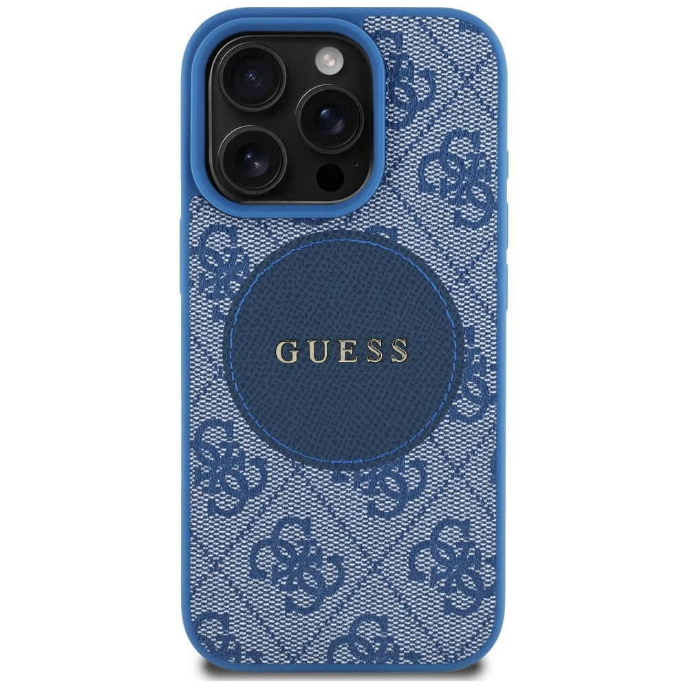 Etui MagSafe dla Apple iPhone 16 Pro Max, Guess, 4G Circle Classic Logo, Niebieskie