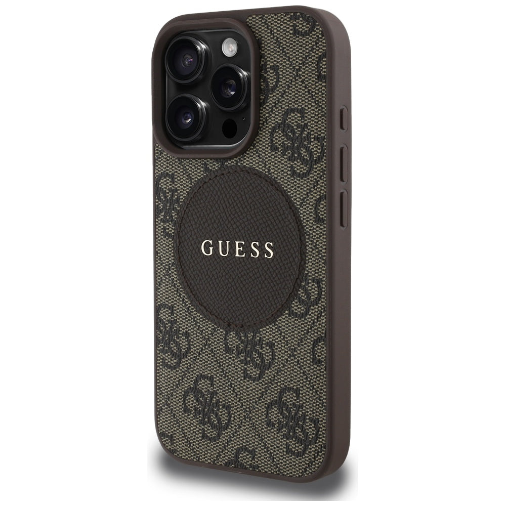 Etui MagSafe dla Apple iPhone 16 Pro Max, Guess, 4G Circle Classic Logo, Brązowy