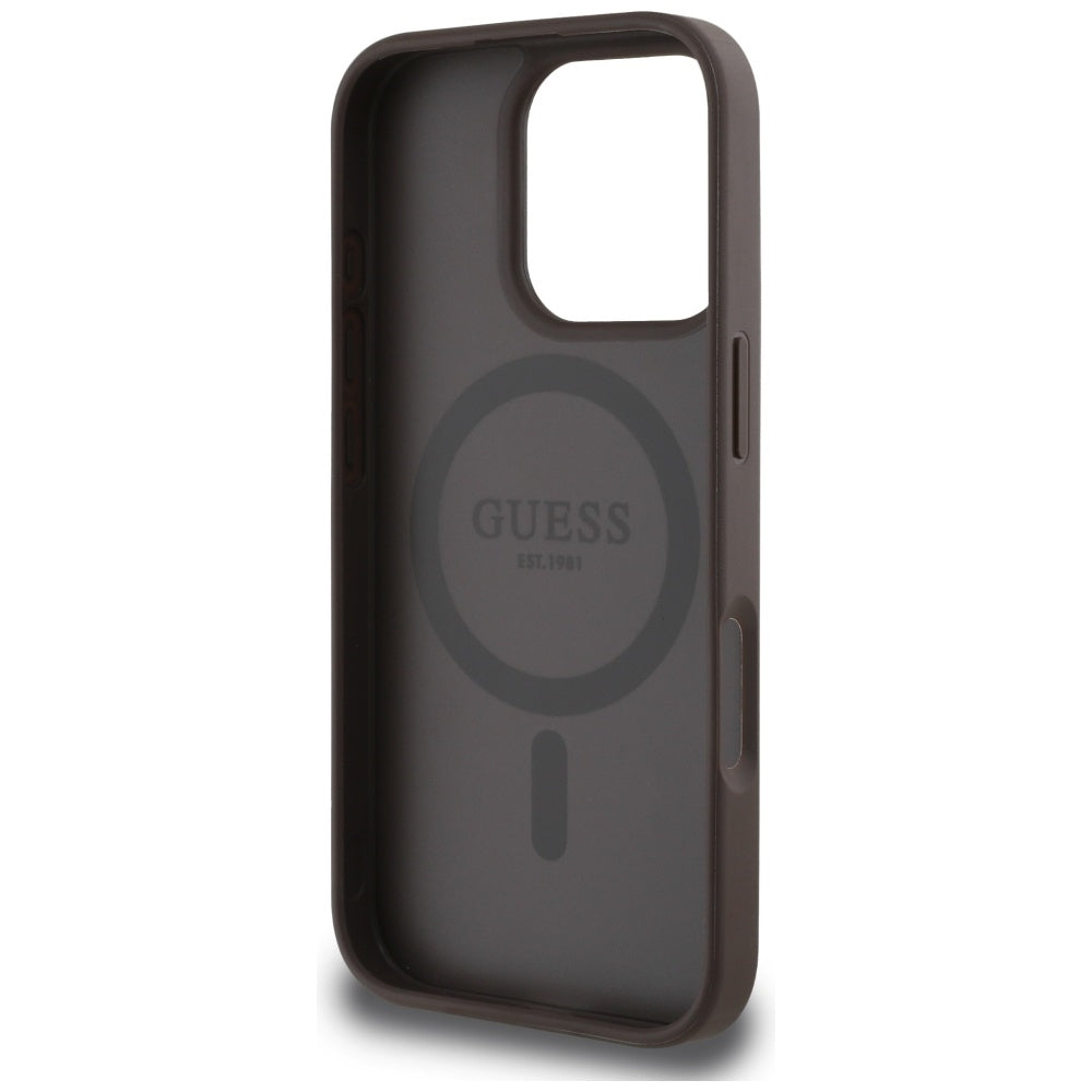 Etui MagSafe dla Apple iPhone 16 Pro Max, Guess, 4G Circle Classic Logo, Brązowy
