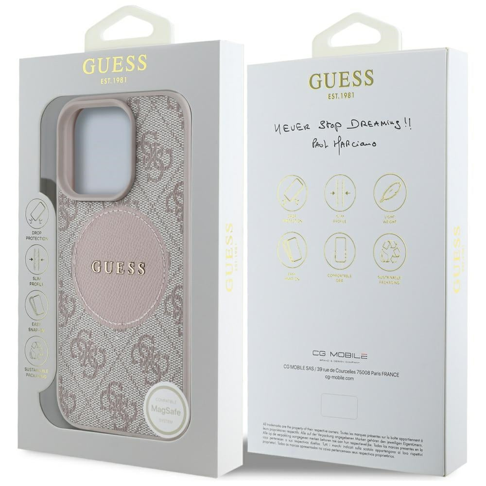 Etui MagSafe dla Apple iPhone 16 Pro Max, Guess, 4G Circle Classic Logo, Różowy