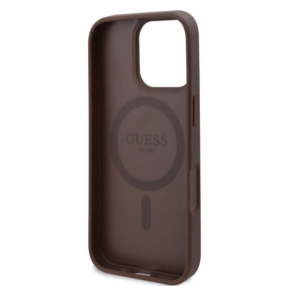 Etui MagSafe dla Apple iPhone 16 Pro Max, Guess, 4G Flowers Print, Brązowy