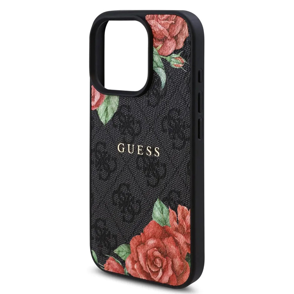 Etui MagSafe dla Apple iPhone 16 Pro Max, Guess, 4G Flowers Print, Czarne