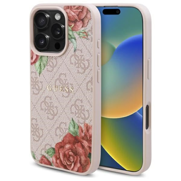 Etui MagSafe dla Apple iPhone 16 Pro Max, Guess, 4G Flowers Print, Różowy