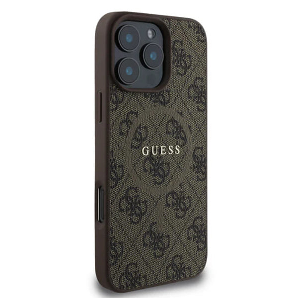 Etui MagSafe dla Apple iPhone 16 Pro Max, Guess, 4G Ring Classic Logo, Brązowy