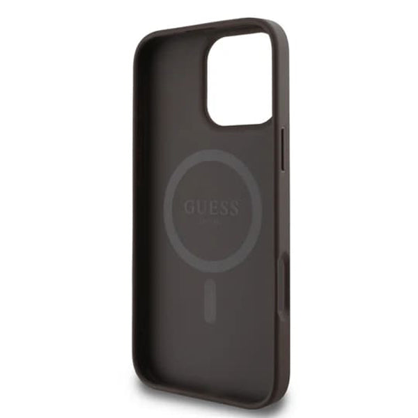 Etui MagSafe dla Apple iPhone 16 Pro Max, Guess, 4G Ring Classic Logo, Brązowy