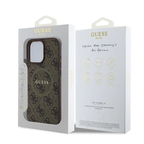 Etui MagSafe dla Apple iPhone 16 Pro Max, Guess, 4G Ring Classic Logo, Brązowy