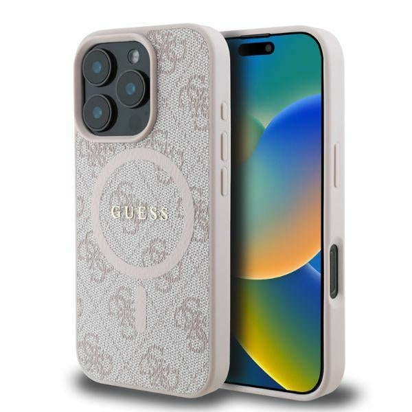 Etui MagSafe dla Apple iPhone 16 Pro Max, Guess, 4G Ring Classic Logo, Różowy