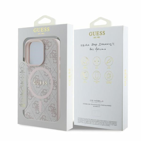 Etui MagSafe dla Apple iPhone 16 Pro Max, Guess, 4G Ring Classic Logo, Różowy