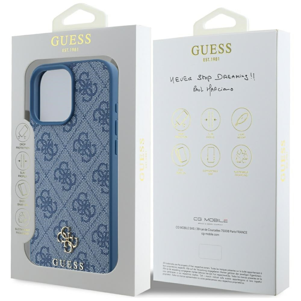 MagSafe Case for Apple iPhone 16 Pro Max, Guess, 4G Small and Classic Logo, Blue