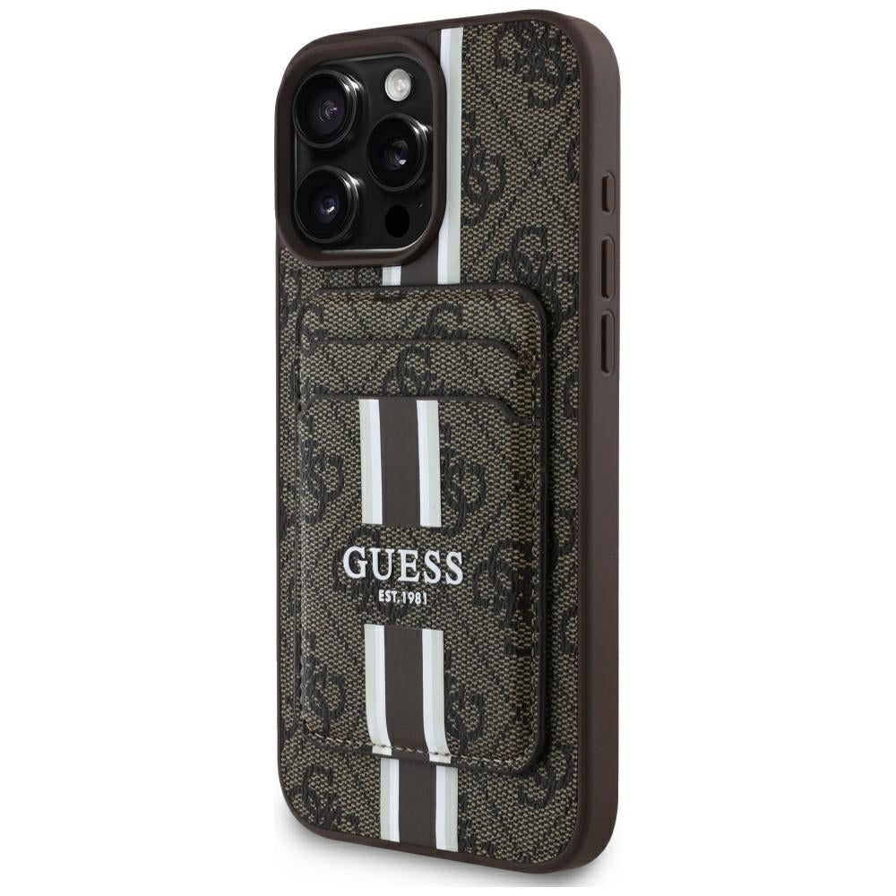 Etui MagSafe dla Apple iPhone 16 Pro Max, Guess, Cardslot 4G Stripes, Brązowy
