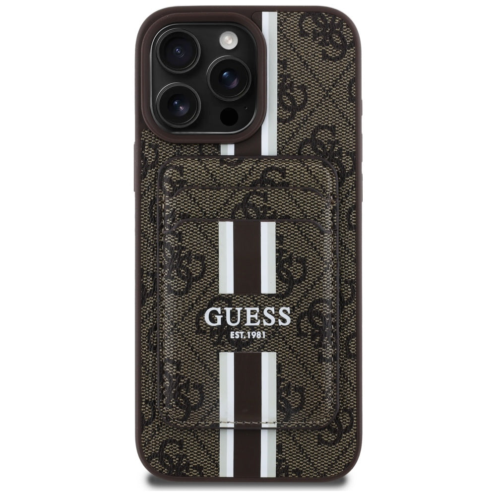 Etui MagSafe dla Apple iPhone 16 Pro Max, Guess, Cardslot 4G Stripes, Brązowy