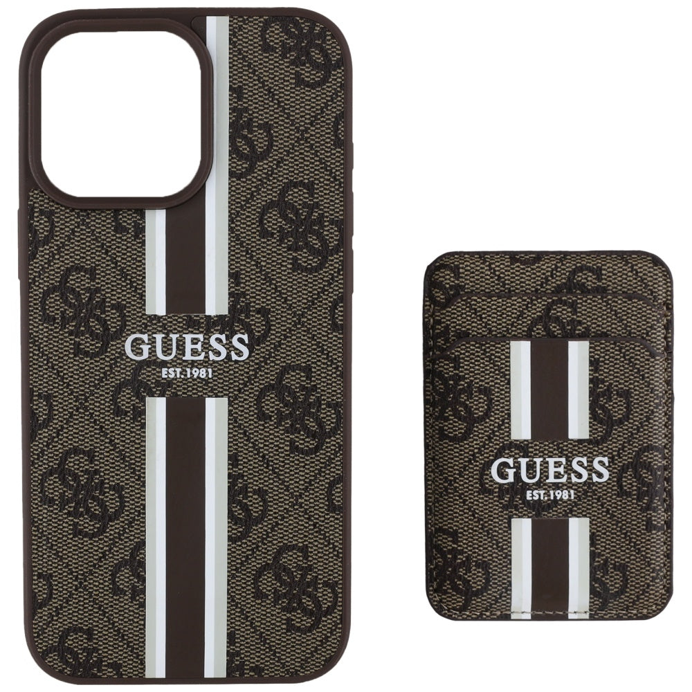 Etui MagSafe dla Apple iPhone 16 Pro Max, Guess, Cardslot 4G Stripes, Brązowy