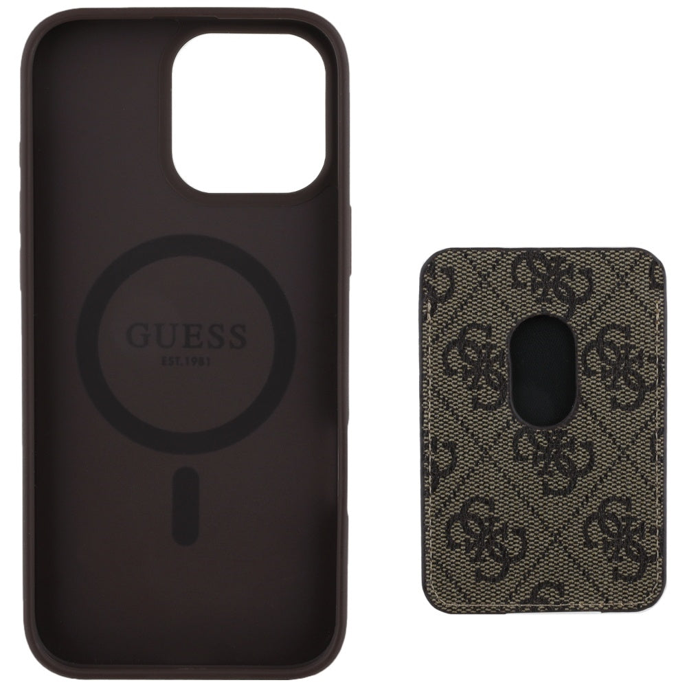 Etui MagSafe dla Apple iPhone 16 Pro Max, Guess, Cardslot 4G Stripes, Brązowy