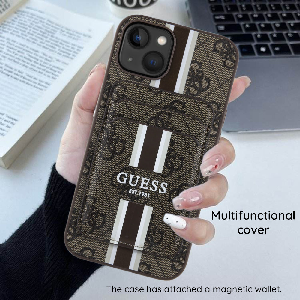 Etui MagSafe dla Apple iPhone 16 Pro Max, Guess, Cardslot 4G Stripes, Brązowy