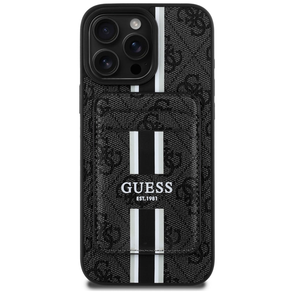 Etui MagSafe dla Apple iPhone 16 Pro Max, Guess, Cardslot 4G Stripes, Czarne