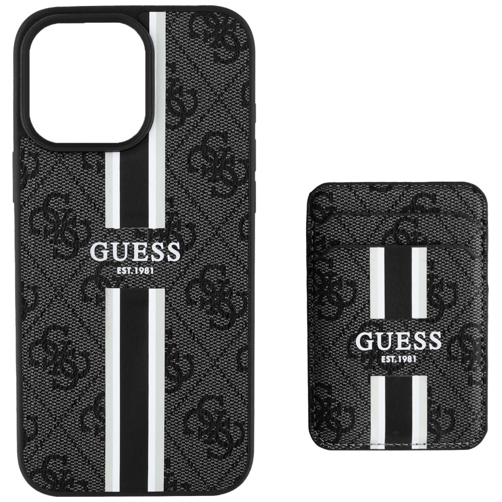 Etui MagSafe dla Apple iPhone 16 Pro Max, Guess, Cardslot 4G Stripes, Czarne