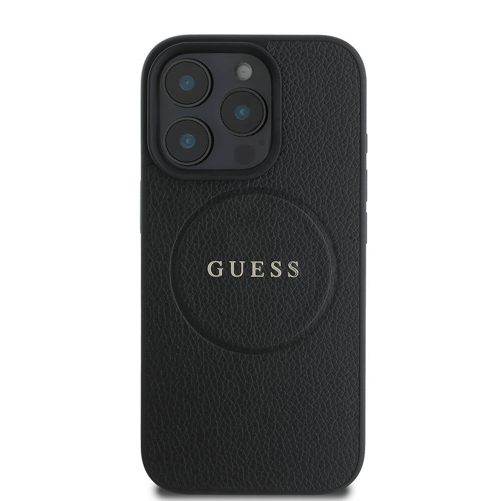 Etui MagSafe dla Apple iPhone 16 Pro Max, Guess, Grained Gold Ring, Czarne