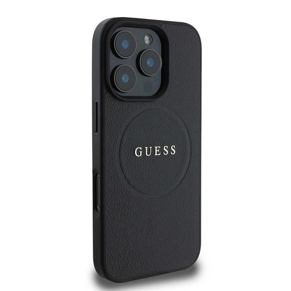 Etui MagSafe dla Apple iPhone 16 Pro Max, Guess, Grained Gold Ring, Czarne