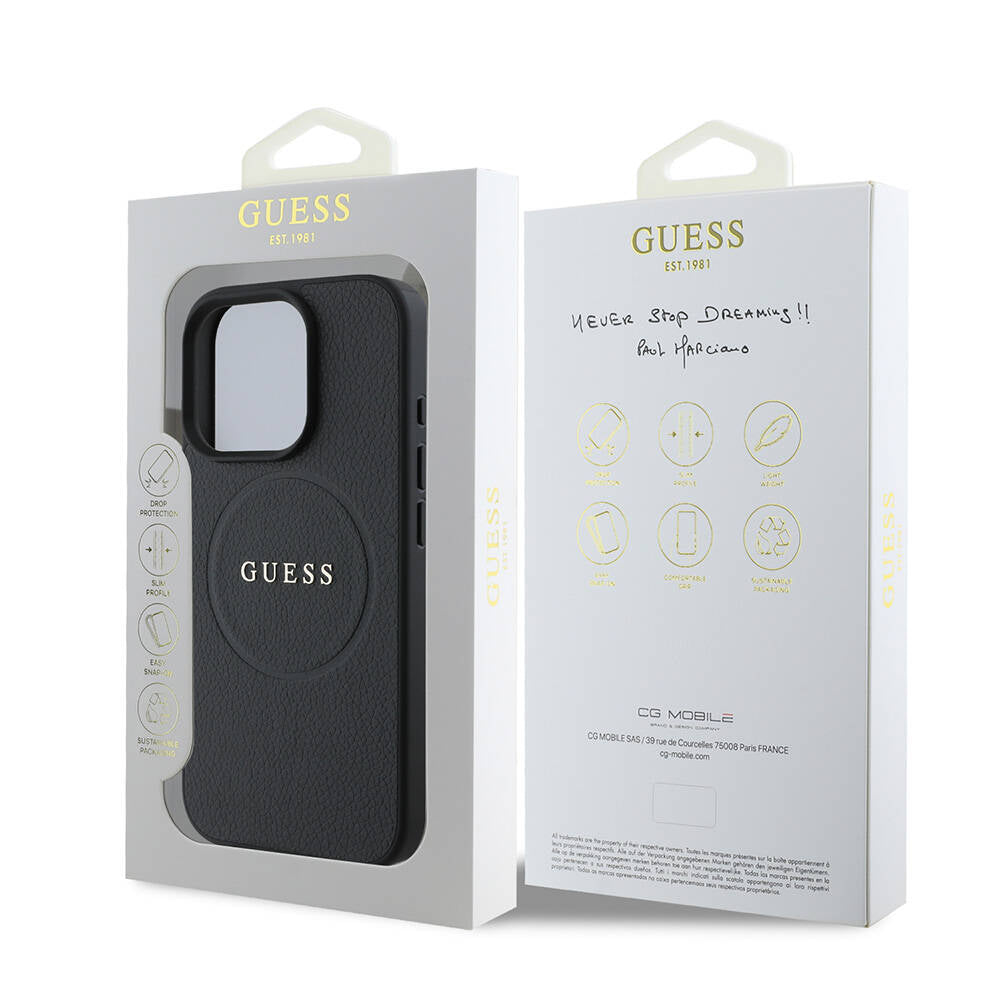 Etui MagSafe dla Apple iPhone 16 Pro Max, Guess, Grained Gold Ring, Czarne