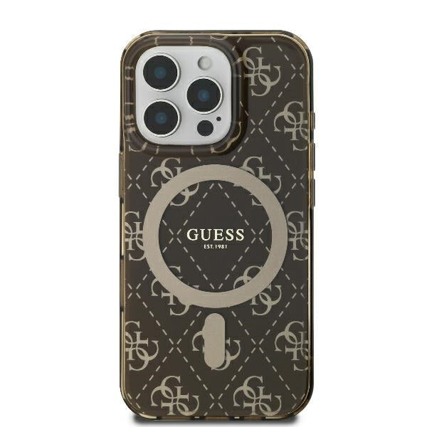 Etui MagSafe dla Apple iPhone 16 Pro Max, Guess, IML 4G Background, Brązowy