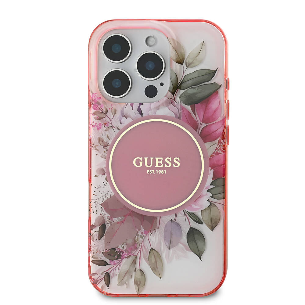 Etui MagSafe dla Apple iPhone 16 Pro Max, Guess, IML Flower & Tonal Circle, Różowy