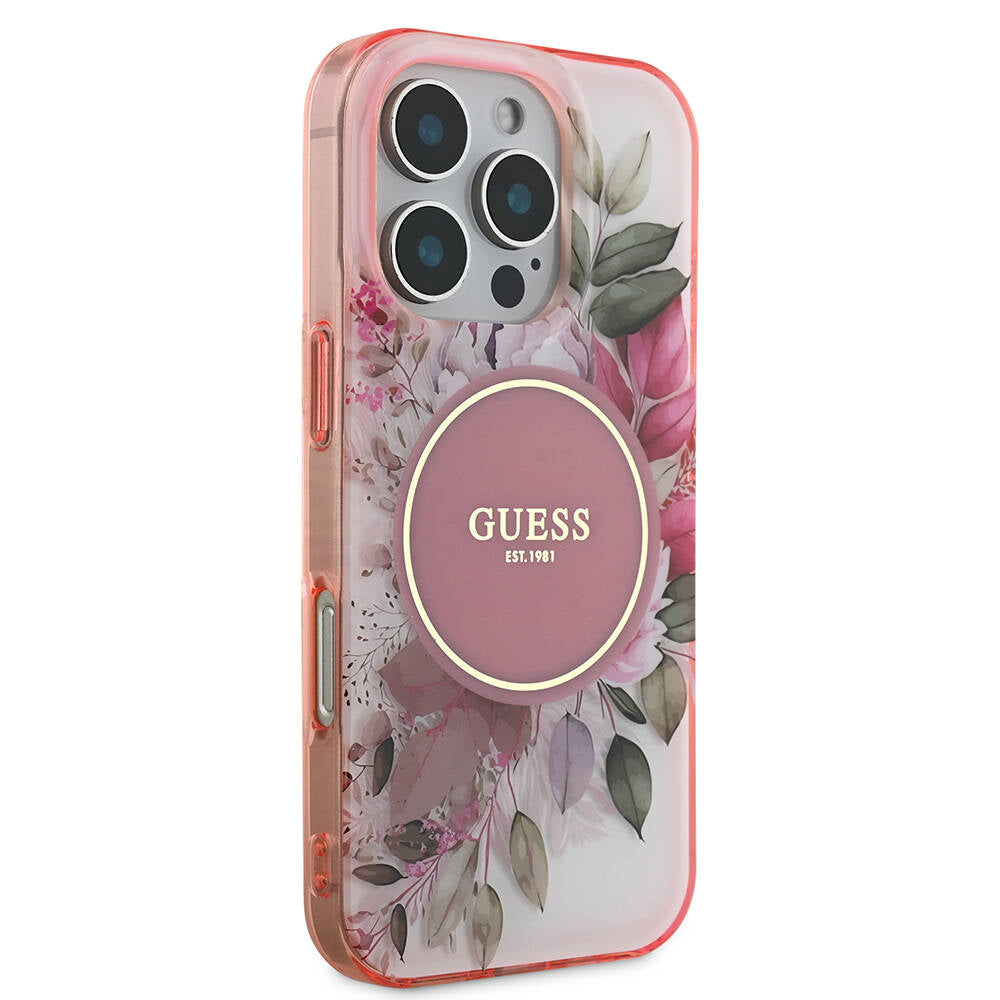 Etui MagSafe dla Apple iPhone 16 Pro Max, Guess, IML Flower & Tonal Circle, Różowy