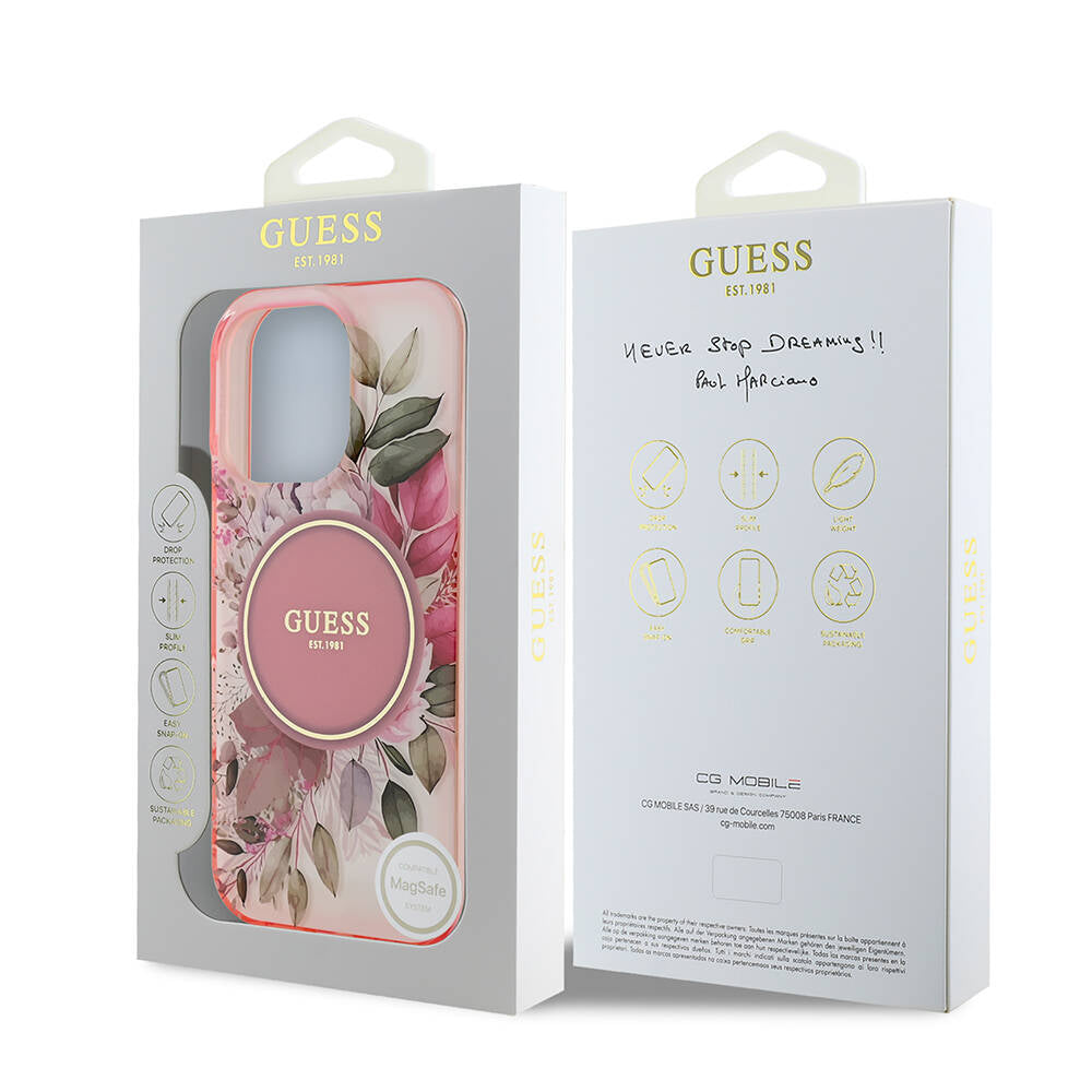 Etui MagSafe dla Apple iPhone 16 Pro Max, Guess, IML Flower & Tonal Circle, Różowy