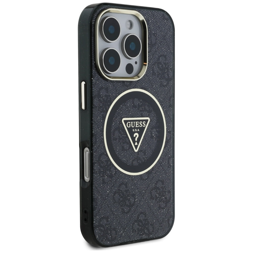 Etui MagSafe dla Apple iPhone 16 Pro Max, Guess, IML Glitter 4G Circle Triangle, Czarne
