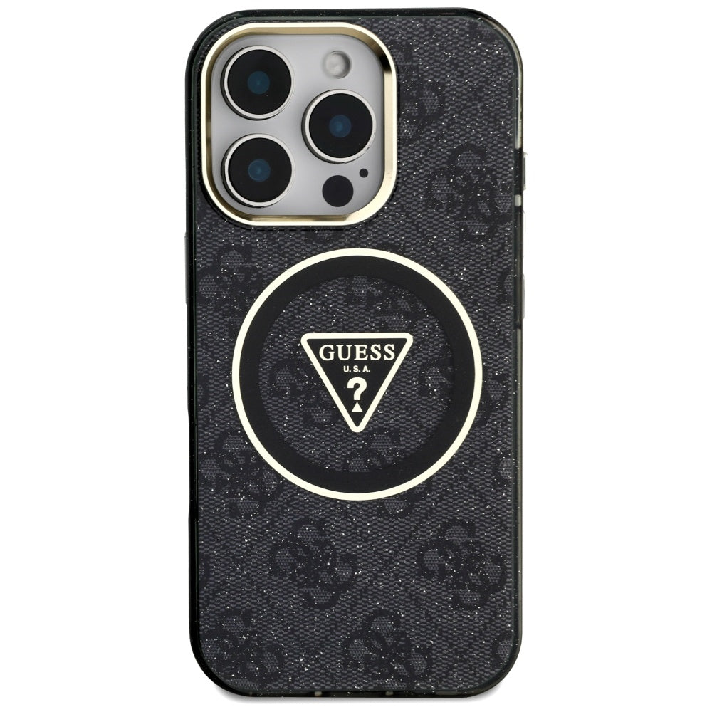 Etui MagSafe dla Apple iPhone 16 Pro Max, Guess, IML Glitter 4G Circle Triangle, Czarne