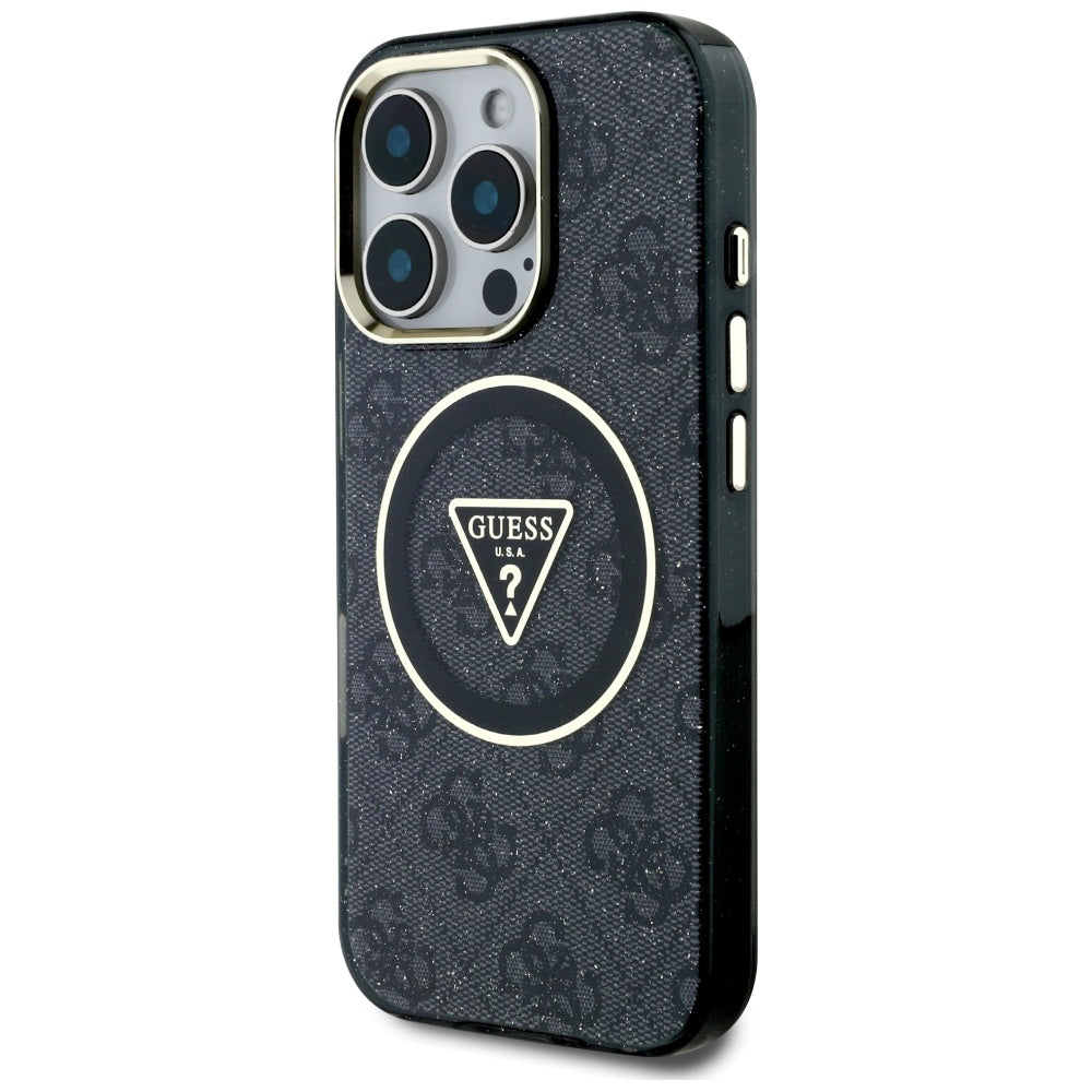 Etui MagSafe dla Apple iPhone 16 Pro Max, Guess, IML Glitter 4G Circle Triangle, Czarne