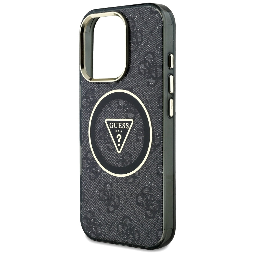 Etui MagSafe dla Apple iPhone 16 Pro Max, Guess, IML Glitter 4G Circle Triangle, Czarne