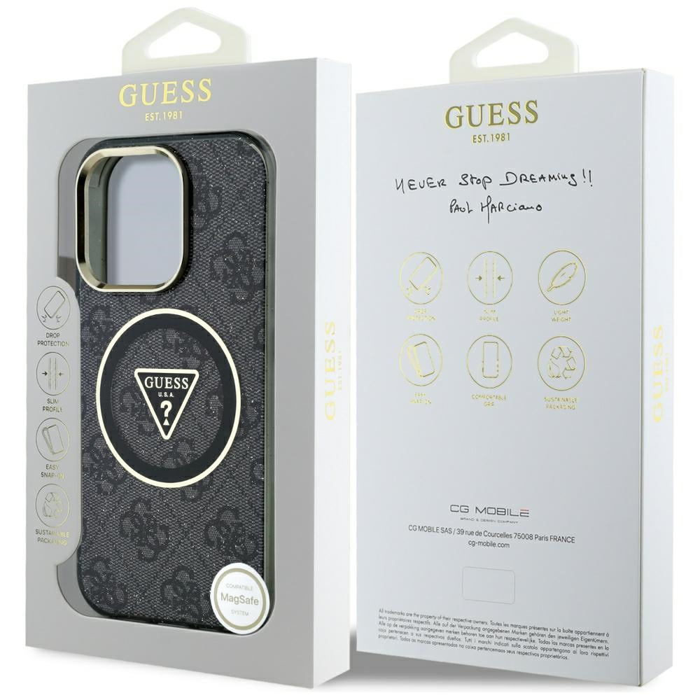 Etui MagSafe dla Apple iPhone 16 Pro Max, Guess, IML Glitter 4G Circle Triangle, Czarne