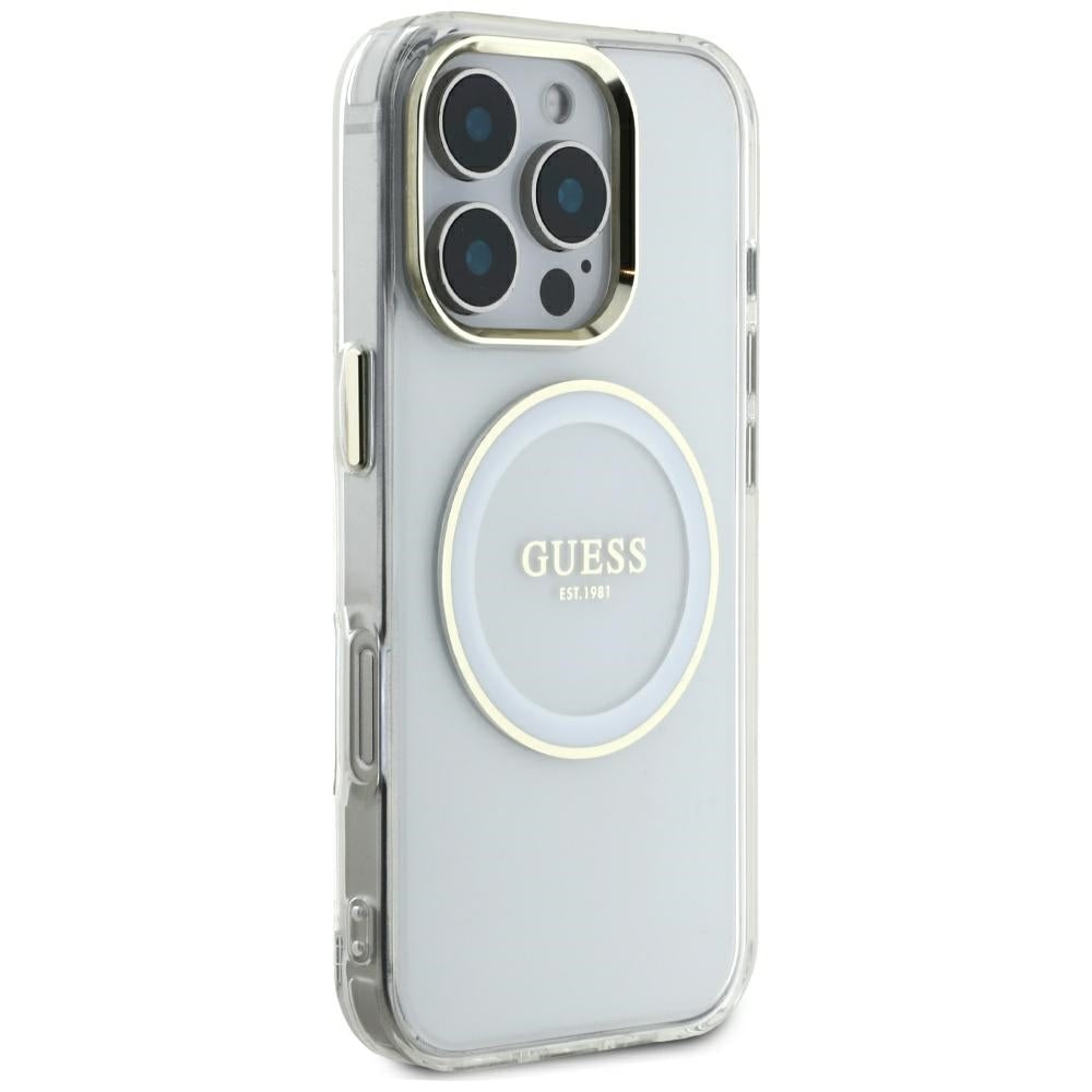 Etui MagSafe dla Apple iPhone 16 Pro Max, Guess, IML Metal Colored Circle, Białe
