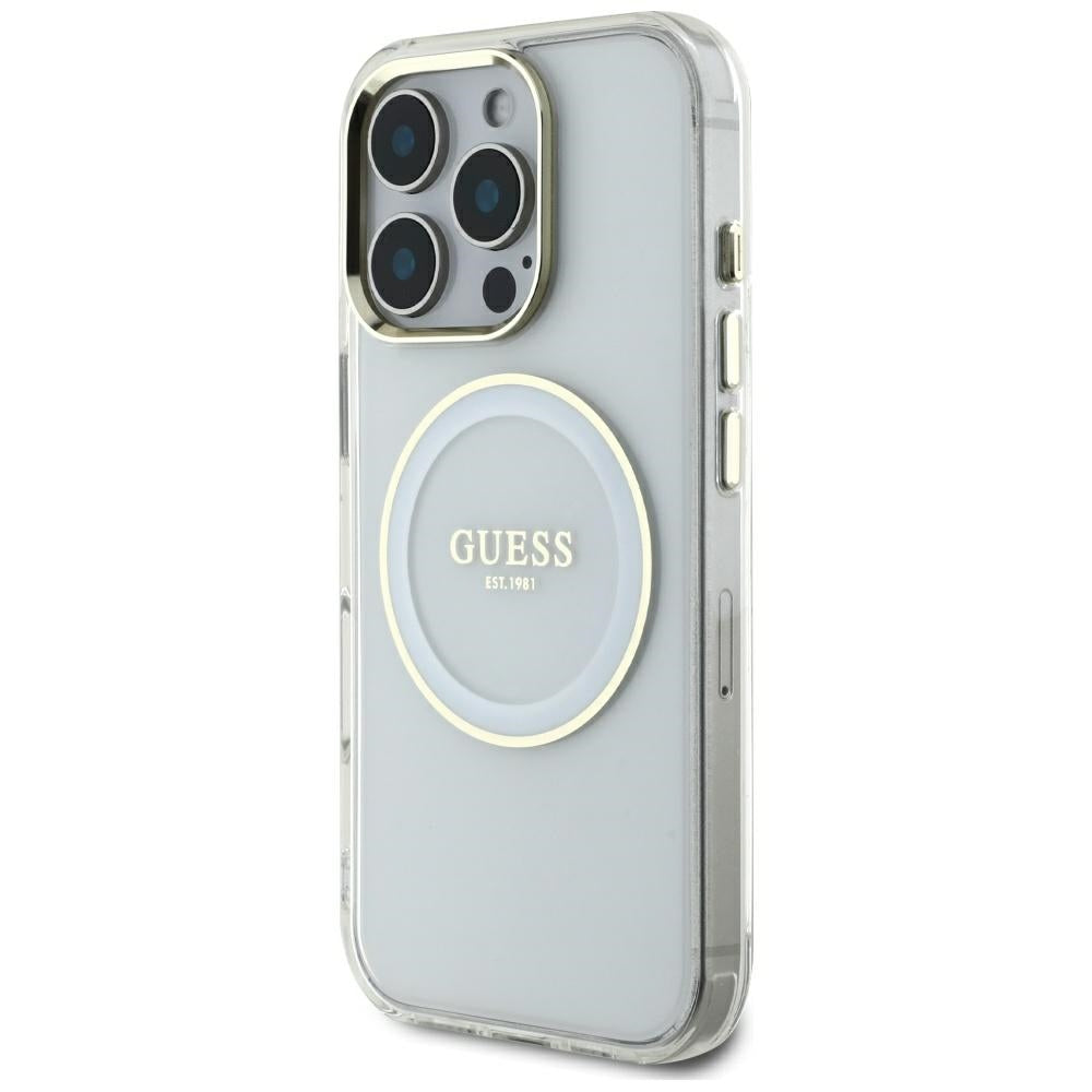 Etui MagSafe dla Apple iPhone 16 Pro Max, Guess, IML Metal Colored Circle, Białe