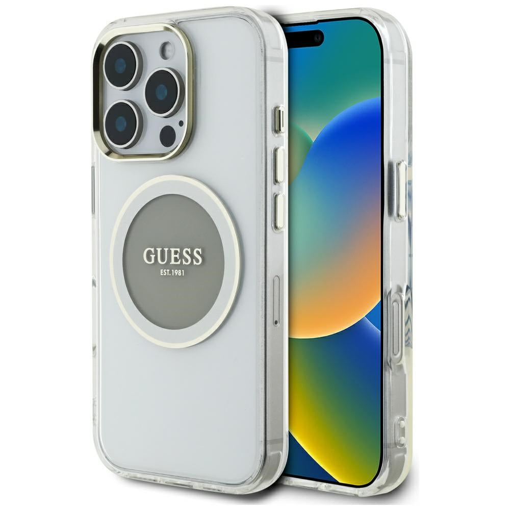 Etui MagSafe dla Apple iPhone 16 Pro Max, Guess, IML Metal Colored Circle, Szare
