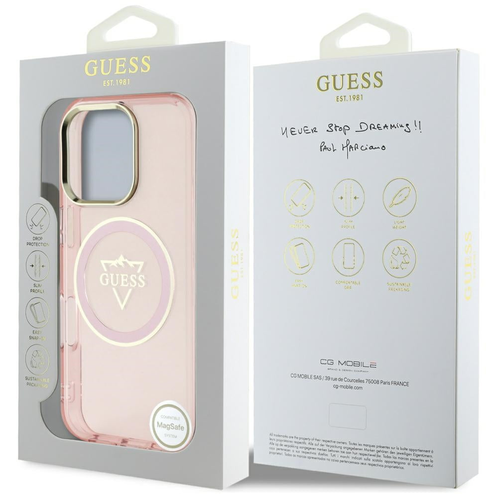 Etui MagSafe dla Apple iPhone 16 Pro Max, Guess, IML Metal Mountain Logo, Różowy