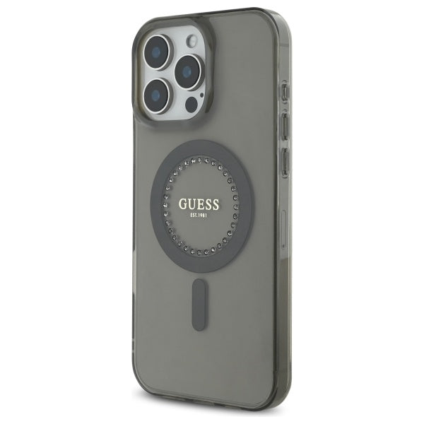 Etui MagSafe dla Apple iPhone 16 Pro Max, Guess, IML Rhinestone, Czarne
