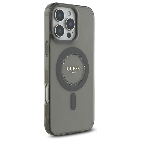 Etui MagSafe dla Apple iPhone 16 Pro Max, Guess, IML Rhinestone, Czarne